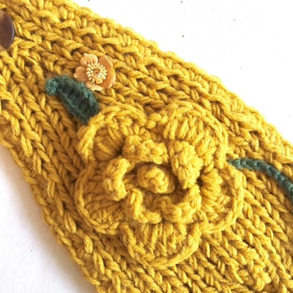 Crocheted/Knit Adjustable Yellow Headband - Picture 6 of 7